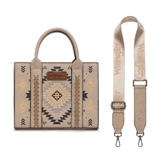 Wrangler Aztec Pattern Print Tote Bag Khaki NWT - Picture 2 of 4